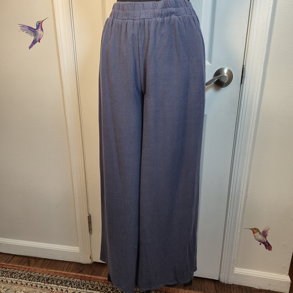 Automet Blue Rayon Linen Blend Wide Leg Lounge Pants Large